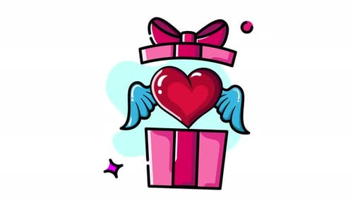 Animated Open Gift Box with Winged Heart: A Valentine's Day Illustration
