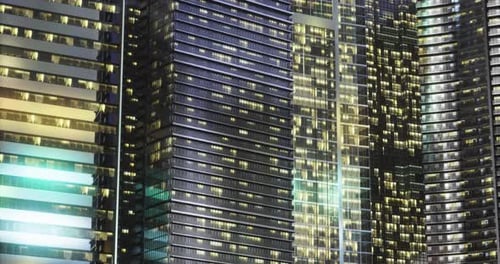El vibrante horizonte de la ciudad muestra edificios modernos iluminados por la noche