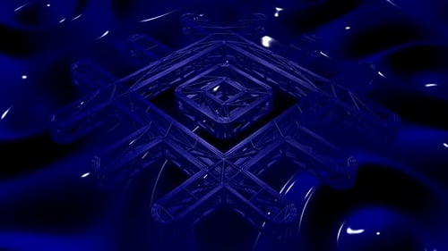 Abstract Blue Geometric Wireframe Structure Rotating Background Loop