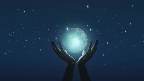 Abstract Hand With Moon Night And Sky Loop 4k