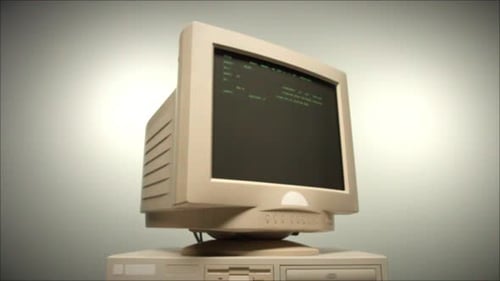 Retro Pc with Loading Code Console Programmer Making Scripts Green Basic Screen Old Computer Studio