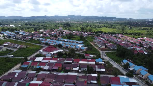 Aerial view of subsidized housing which is neatly arranged on very ...