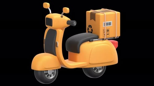 scooter delivery 3D Animation, Alpha Channel, Transparent Background