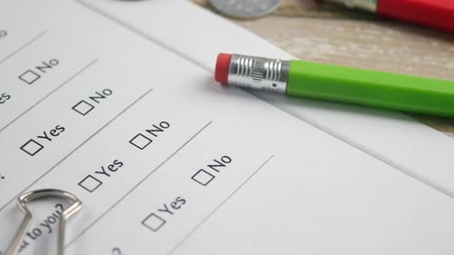 Yes or No Survey Form with Checkboxes Close-Up