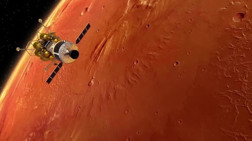 Raumschiff nähert sich der Marsoberfläche