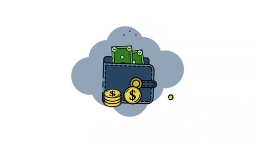 wallet and paper money with gold coins line color animation 2D video for investment concept