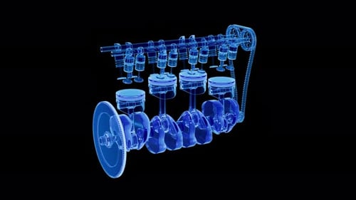 Animation car engine from the inside. X-Ray style. Alpha channel.