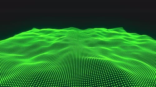 Abstract Green Wave Dots on Black Background Landscape Background Motion for Cyberspace Grid Design