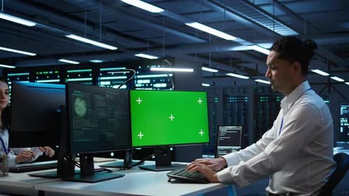 System Administrator Using AI Tech on Isolated Screen PC in Data Center