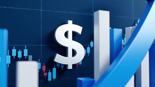 3D Bar Charts, Increasing Coin Stacks, Upward Trend Arrow, Digital Infographics