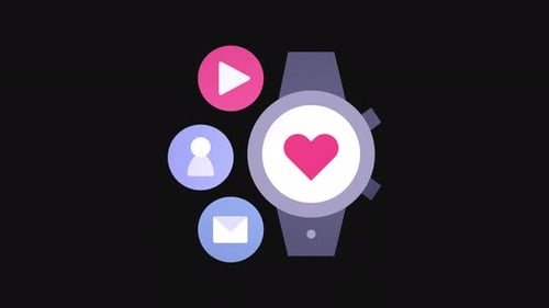 Flat Design Smart Watch with App Icons Animation