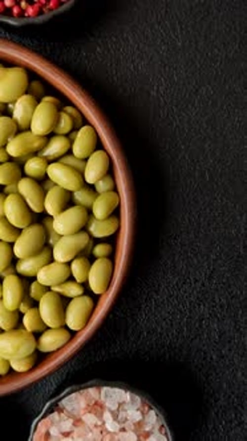 Canned green edamame beans as a healthy vegan ingredient. Edamame beans
