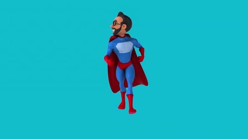 Fun 3D cartoon superhero walking (with alpha channel)