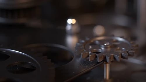 Rotating Gears in Close Up Machine