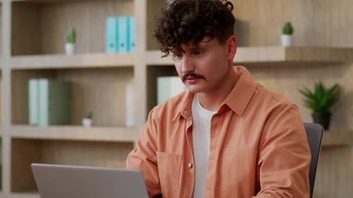 Caucasian Business Man Freelancer Student Office Worker Manager Entrepreneur Employer Working Laptop