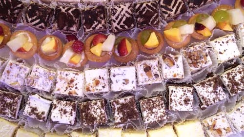 Variety of Delicious Confectionery Products Top View Sweet Desserts Table