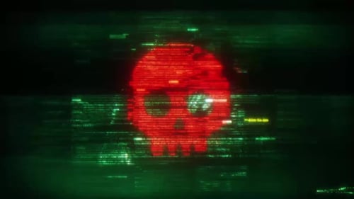 Glitch Skull Warning: Digital Code Hacker Intro Animation