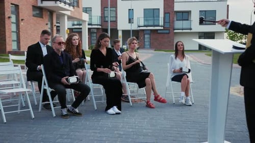 Audience Wearing VR Headsets at Outdoor Corporate Event