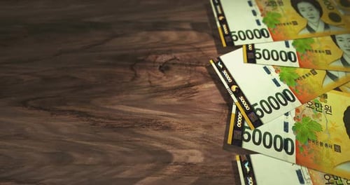 South Korea Won 50000 KRW money banknotes background loop