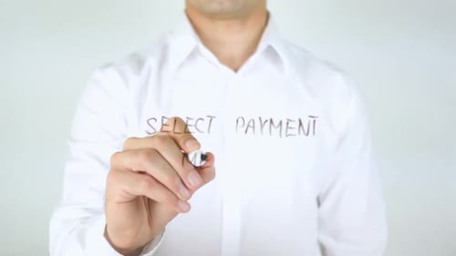 Zahlungsmethode wählen, Man Writing on Glass