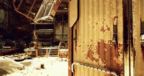 Rusty Industrial Hangar Door Opening Animation
