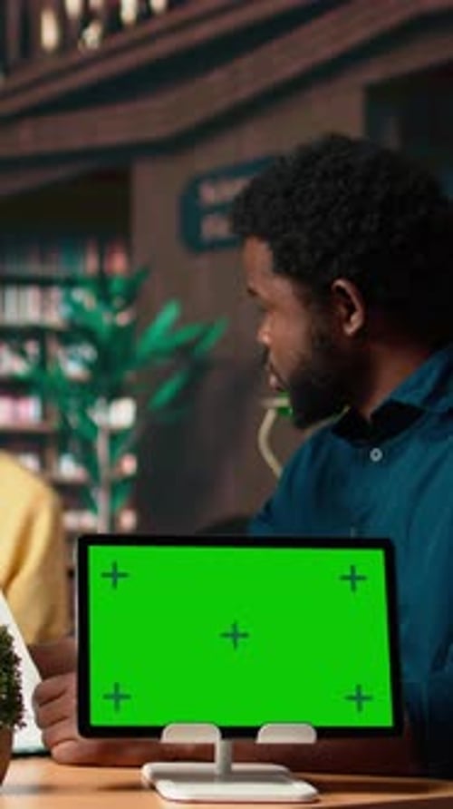 Vertical Video Black Academic Pupils Studying for Educational Success Next to Mockup