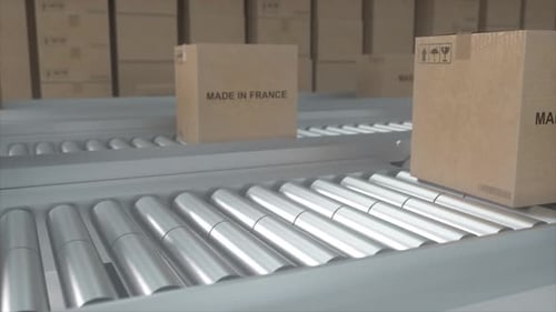 Made in FRANCE import and export concept. Cardboard boxes with product from France