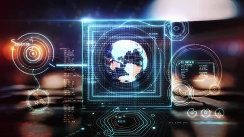 La inteligencia artificial procesa el flujo global de datos en un holograma futurista