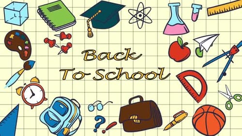 Back To School Items Flying Air On Yellow Background