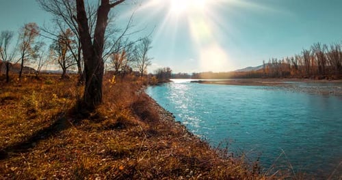 Mountain River Timelapse at the Summer or Autumn Day Time