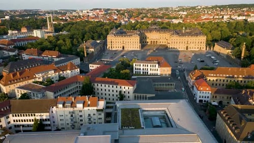 4K Aerial Drone Video of the Iconic St. John's Church near the Palatial Residenzplatz in Downotwn Wü