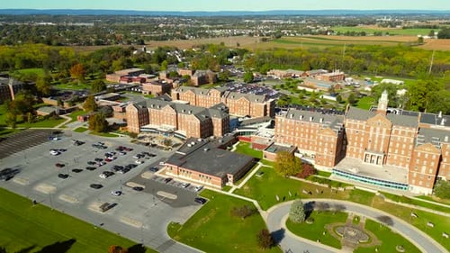 Aerial drone view of Veterans Affairs Hospital.