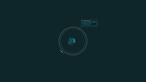 Animación en bucle de un elemento HUD de un satélite en un círculo