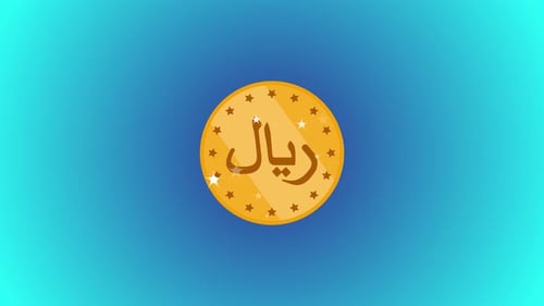 3D Rial golden coin loop animation isolated on gradient background. Vd_1313