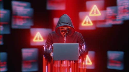 Futuristic Hacker Cyber Security Warning Animation