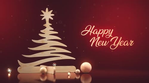 Elegant Wooden Christmas Tree Happy New Year Title Animation