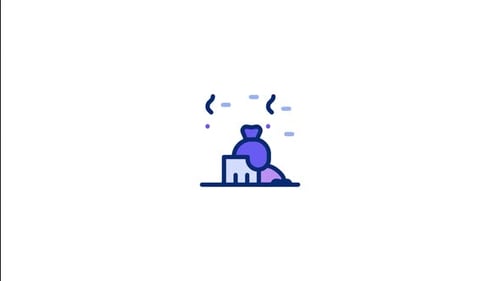 Animated Flat Design Trash Can and Bags Icon