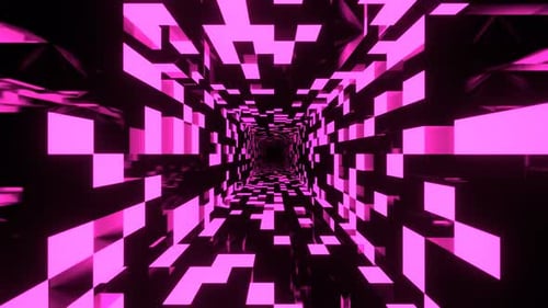 Pink Rectangular Tiled Neon Texture In A Rotating Tunnel Background Vj Loop In 4K
