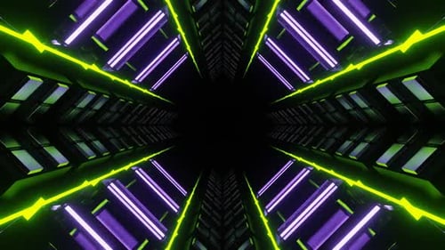 Lime And Light Purple Neon Glow Mirrored Squares Tunnel Background Vj Loop In HD