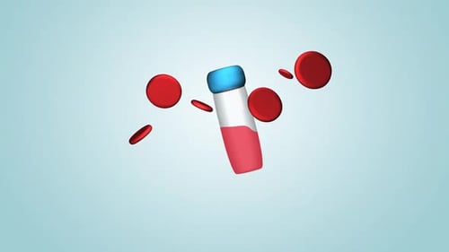 Medical Animation of Test Tube and Floating Red Blood Cells