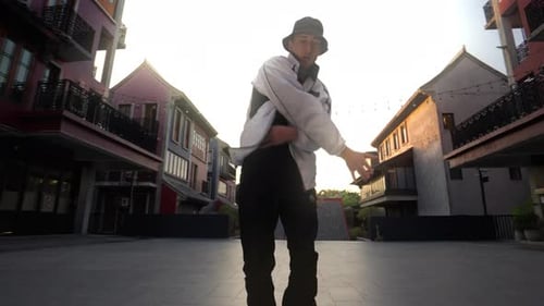 Breakdancing Man In Town Square Of Bangkok