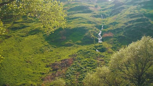 Landscape View of the Mountain Stream or the Waterfall in the Mountains of Georgia