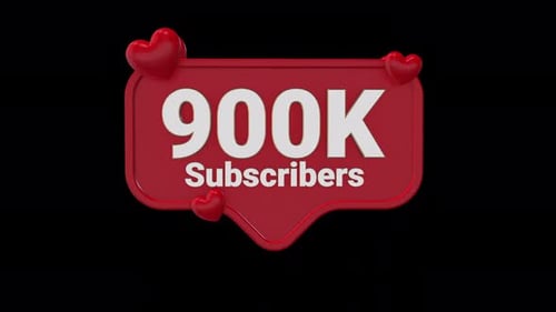 Animated 3D 900K Subscribers Speech Bubble with Hearts