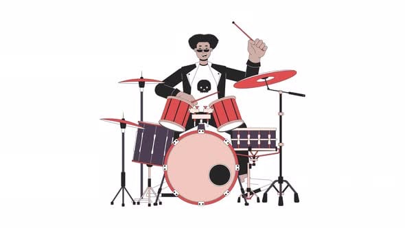 Drummer Rock and Roll Line Cartoon Animation, Elements Motion Graphics ...