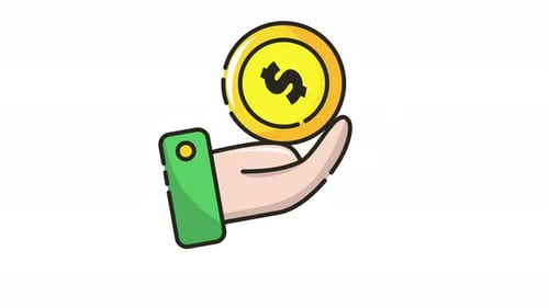 Money icon animation of a hand holding a gold coin.looping