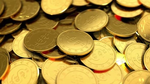 Golden Coins Falling and Piling for Financial Concepts