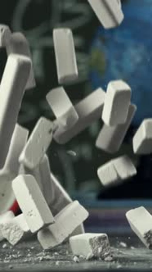 School Chalk Falls on the Desk Filmed on a Highspeed Camera at 1000 Fps