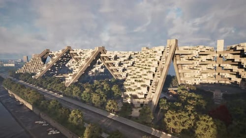 Un edificio de varios niveles visto desde arriba