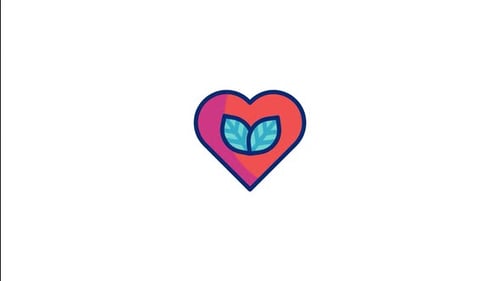 Animated Heart with Leaves Icon Reveal in Flat Design