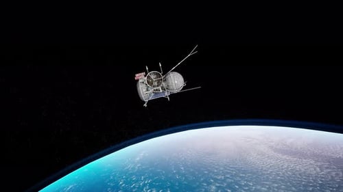 Raumschiff im Orbit über dem Planeten mit atemberaubendem Blick auf die Erde